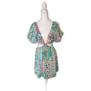 NWT Meet Me In Santorini Dress Small Womens Paisley Print Dress Cut Out MSRP $98